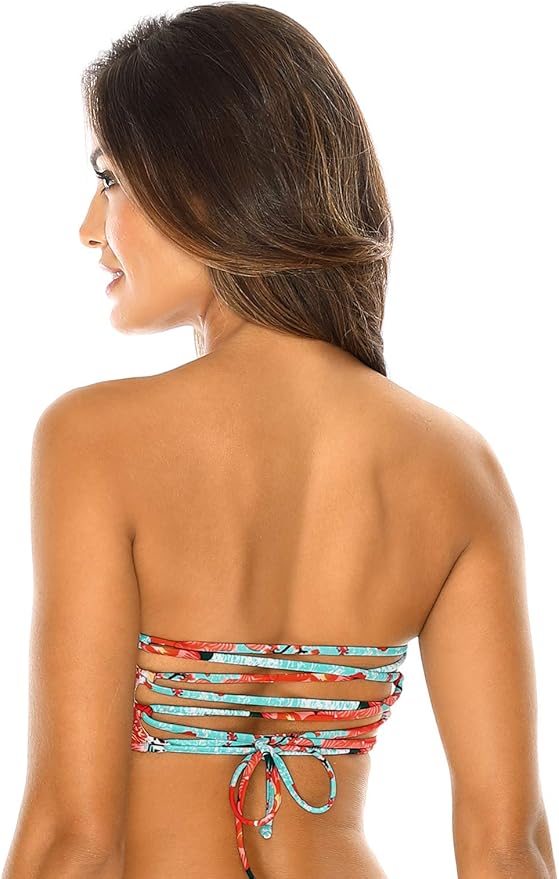 RELLECIGA Women Bandeau Swim Top Only Strapless Bikini Top Tie Back Swimsuit Tube Top