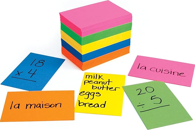 Hygloss Products Bright Blank Flash Cards - Great Study Tool - Multitude of Uses - 8 Each of 12 Assorted Colors + 4 White - 2” x 3” - 100 Cards