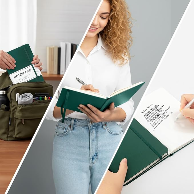 M&G Blank Journal Notebook, 160 Pages, A5 Medium Size 5.6" x 8" for Men Women, 100GSM Thick College Ruled Paper for Journaling, Writing, Sketching, Leather Hardcover, Green