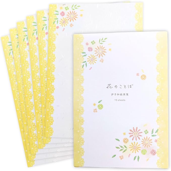 Iyo Washi Stationery Paper Flower Print 15 Sheets x 3 Book Set (9.7 x 6.9 inch), Made in Japan, Japanese Paper, Printable, Inkjet Printer, for Letter Writing, Greeting Card