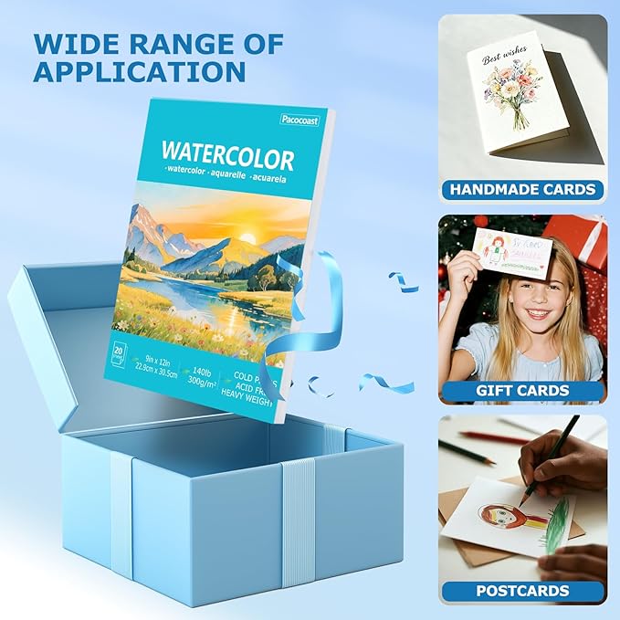 Pacocoast 9"X12" Watercolor Paper - Pack of 2 (40 Sheets), Glue-Bound Cold Press Art Paper, Artist-Grade Sketchbook, Water Color Journal Notebook, Ideal for Adults, Beginners, Teal