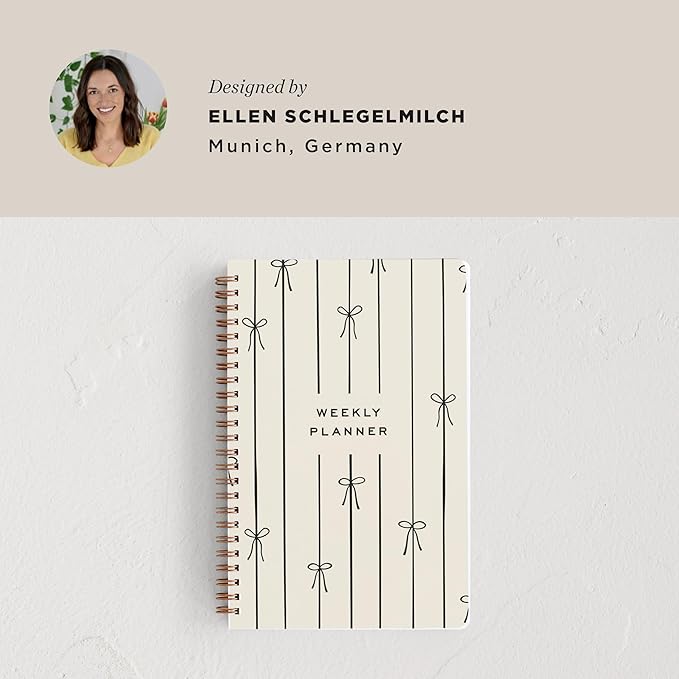 Minted Black Lines of Bows 2026 Weekly & Monthly Undated Planner, 5.5" x 8.5" Minimalist Spiral Bound Planner Notebook, 132 Pages, Modern Undated Calendar Organizer