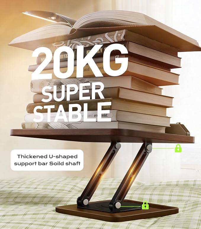 Book Stand for Reading, Adjustable Book Holder, 360° Rotating Bases with Pen Slot, Ergonomic Cookbook Stand Recipe Book Holder with Elastic Page Clips for Magazines, Tablets, Laptops