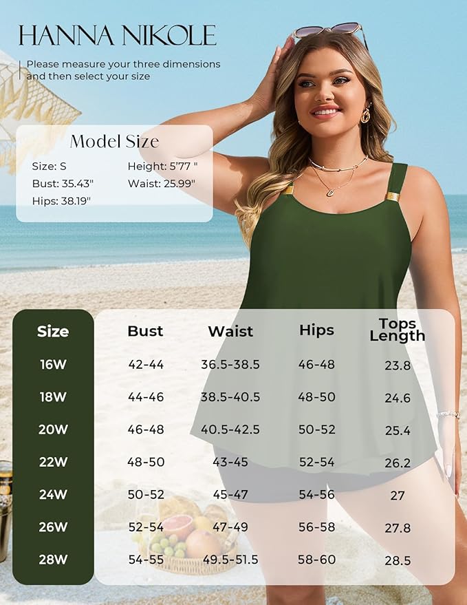 Hanna Nikole Womens Tankini Swimsuits 2 Piece Bathing Suit Flowy Ruffle Tankini Tops with Swim Shorts