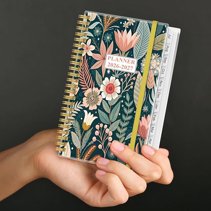 2026-2027 Pocket Planner/Calendar - 2026-2027 Planner from July 2026 - June 2027, Planner 26-27 with 12 Tabs, Twin-Wire Binding, Inner Pocket, 3.75" x 6.75", Flower-B