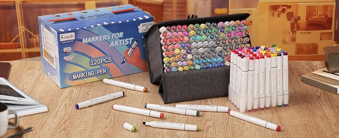 Alcohol Markers Set, 120 Colors Dual Brush Tip Art Markers for Drawing, Professional Alcohol Based Markers for Artists Beginners Adults, Blendable Markers for Coloring Illustration Sketching