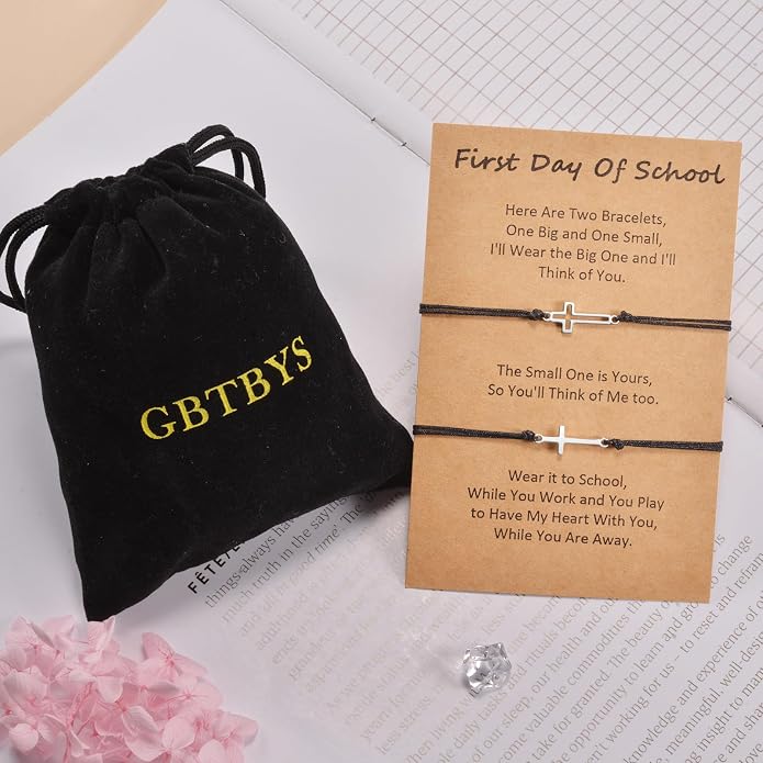 Back to School Gifts Mommy and Me Bracelet First Day of School Matching Wish Bracelets Set for Mother Daughter Son Women Teen Girls Boys Jewelry Gift