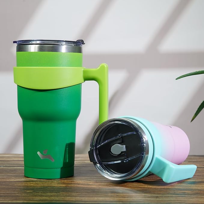 Konokyo 40 oz Tumbler with Handle and 2 Straw 2 Lid, Insulated Water Bottle Stainless Steel Vacuum Cup Reusable Travel Mug,Matcha Green