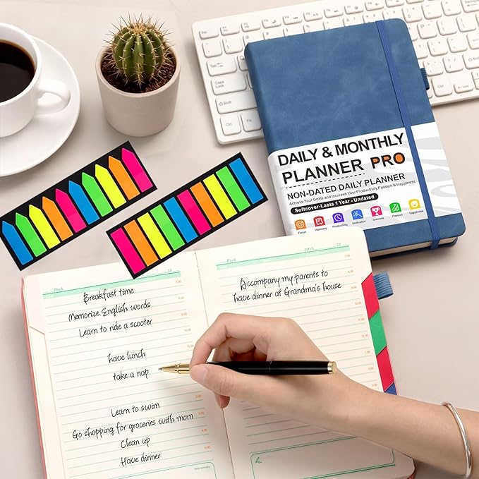 416-Page Daily & Weekly Planner Notebook – Thick 100gsm Paper Productivity Journal with 200 Index Stickers, Hardcover B5 Organizer for Office & Study (Green)