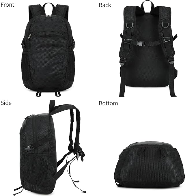 Small Hiking Backpack Travel Lightweight Hiking Packable Daypack Water-Resistant Foldable Ultralight Backpacks 15L for Travel Women Men Camping (Black)