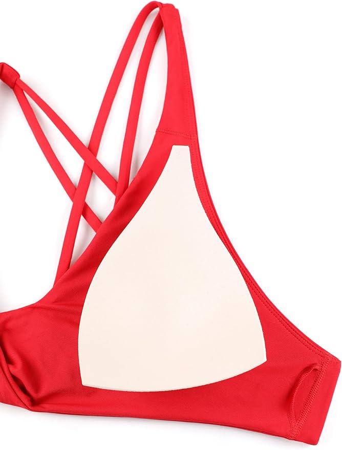 CRZ YOGA Twist Front Bikini Tops for Women - Padded V Neck Criss Cross Back Triangle Sexy Swim Bathing Suit