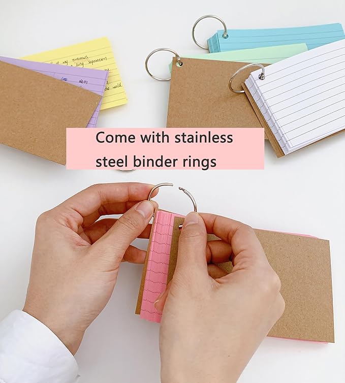 Colored Index Cards 3x5 Inches Flash Cards with Ring Lined Ruled Study Card for Learning, Studying Memory Office College Recipe Game Cards (10 color-1000pcs)
