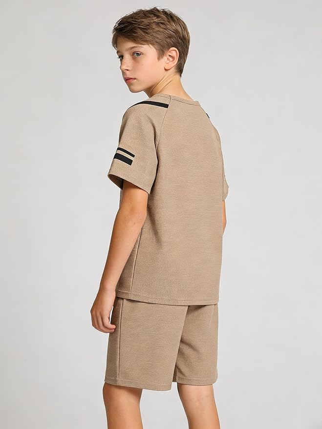 Cakaner Tween Boys Clothes Summer Simple Print T-Shirt And Shorts Set 2 Pieces Teen Trendy Outfits Size 7-14 Year