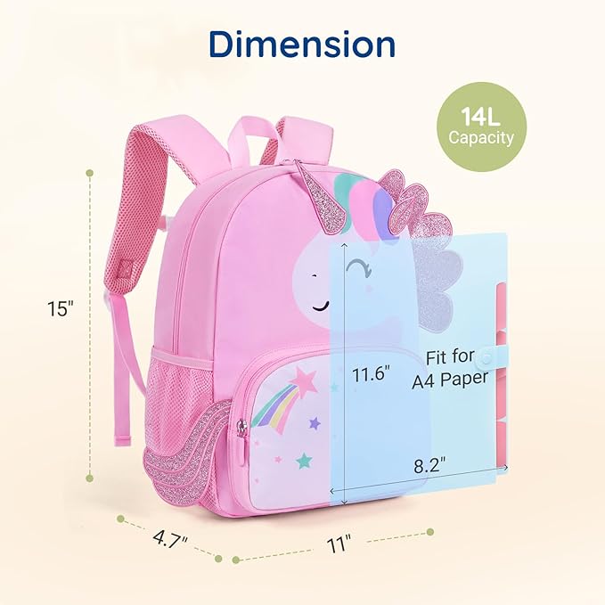 mommore Kids Backpack Preschool Kindergarten Backpack for Girls 4-6 Butterfly Girl Bookbag 15” for Elementary School