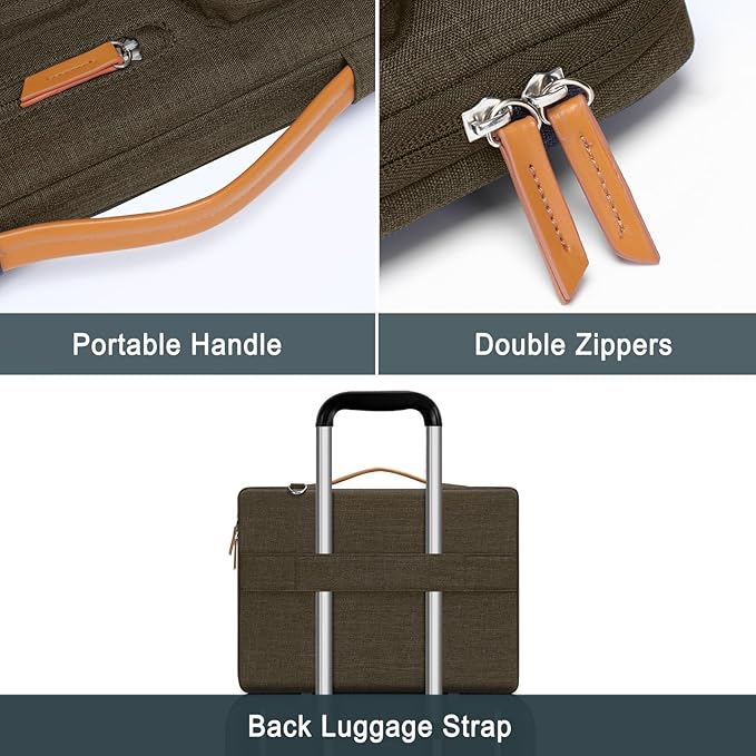 MOSISO 360 Protective Laptop Shoulder Bag,15 inch Computer Bag Compatible with MacBook Air 15 inch M5 M4 M3 M2/Pro 15, Dell XPS Plus,Side Open Messenger Bag with 4 Zipper Pockets&Handle, Carob Brown