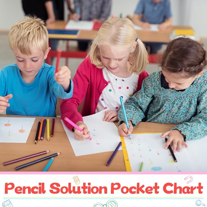Sabary Pencil Parking Pocket for Classroom,Hanging Pencil Holder Wall Organization Numbered pencils Dispenser with Magnetic Strip Grommets for Back to School Student Essentials(Colorful Dots)