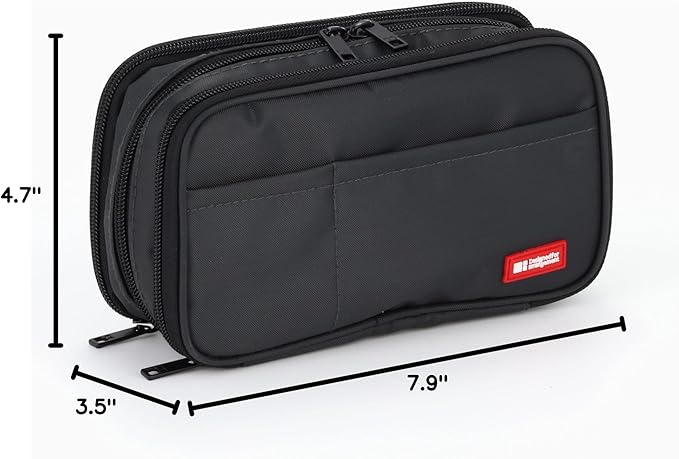 LIHITLAB Large Capacity Triple Zipper Pencil Case For School Office College, Big Capacity 8 Compartments Pencil Bag Holder Adults Teen Boys Girls, Travel Cosmetics Storage, Black (A7556-24)
