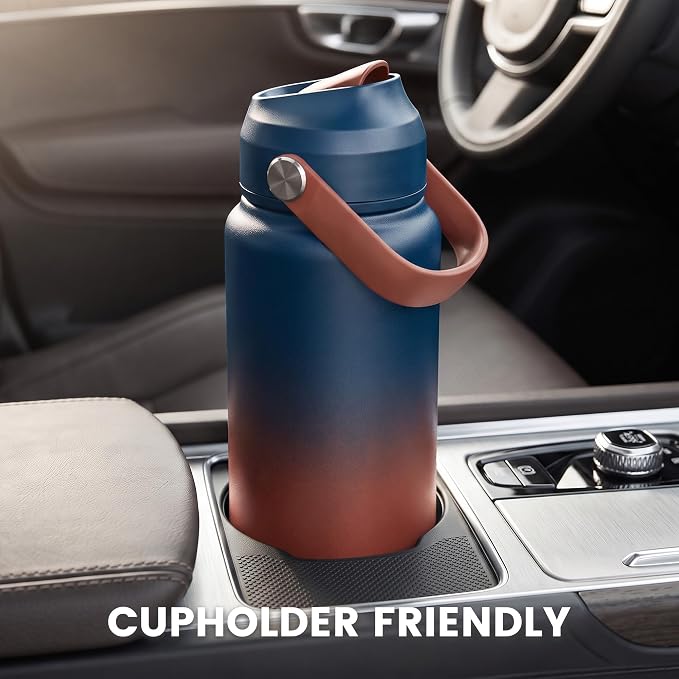 Fijinhom 24 oz Insulated Water Bottle with Straw Lid, Stainless Steel Water Bottles, Double Wall Vacuum, Portable Handle & Non-slip Bottom, BPA Free Leak Proof Metal Bottles, Keep Cold 24H, Blue/Red