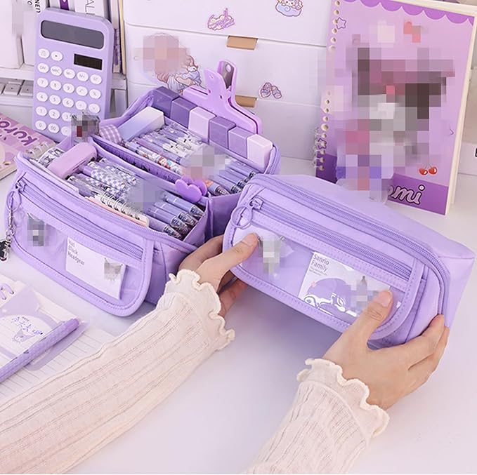 Pencil Case Pouch Box Cute Kawaii Large Capacity Aesthetic Zipper Pen Holder Organizer Bag for Kids (Z-Brown)
