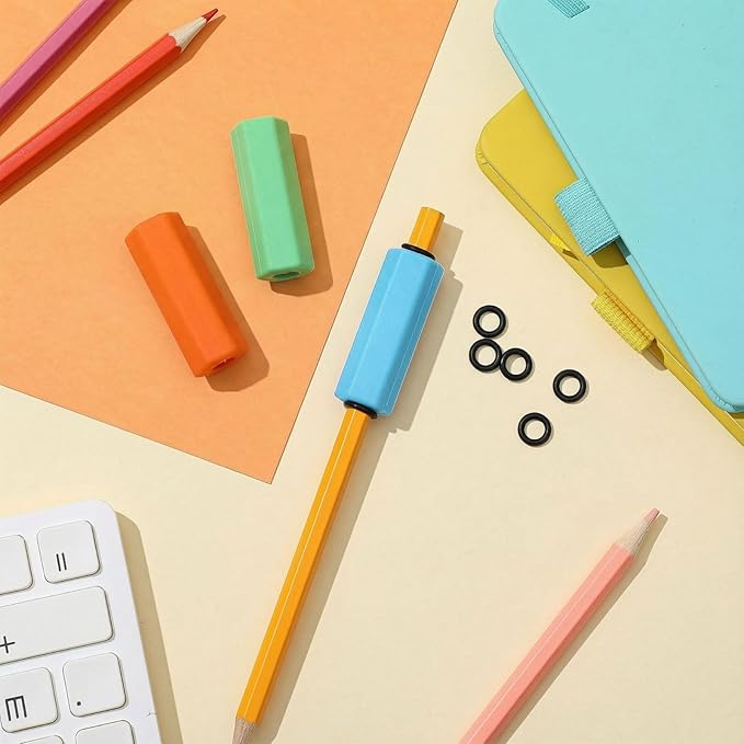 3 Pcs Pencil Pen Weights 1.59 oz, Handwriting Aid Kit for Children Elderly Special Need, Metal Weighted Pencil Holder Tool for Autism Tremors Fine Motor Skills(Orange, Green, Light Blue)