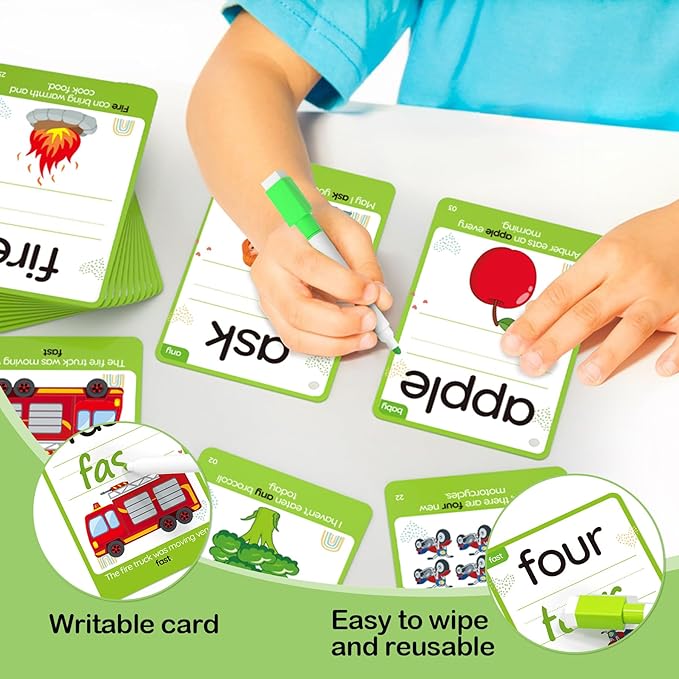 WJPC 55 Cards, 106 PCS High Frequency Sight Words Flash Cards (Kindergarten), Toddler Flash Cards for Kids Ages 4,5,6,7 Years. Learn to Read, Write, Sentence-Making