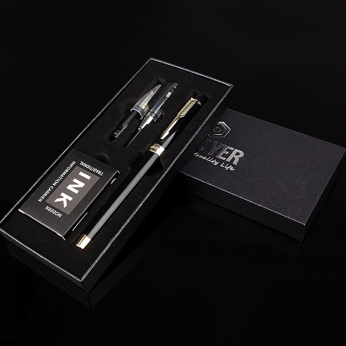 Fountain Pen with Fine Nib & Black Ink, Refillable & Elegant Bent Nib Design, Calligraphy Pens for Writing, Best Fountain Pen for Smooth & Fancy Writing(Grey)