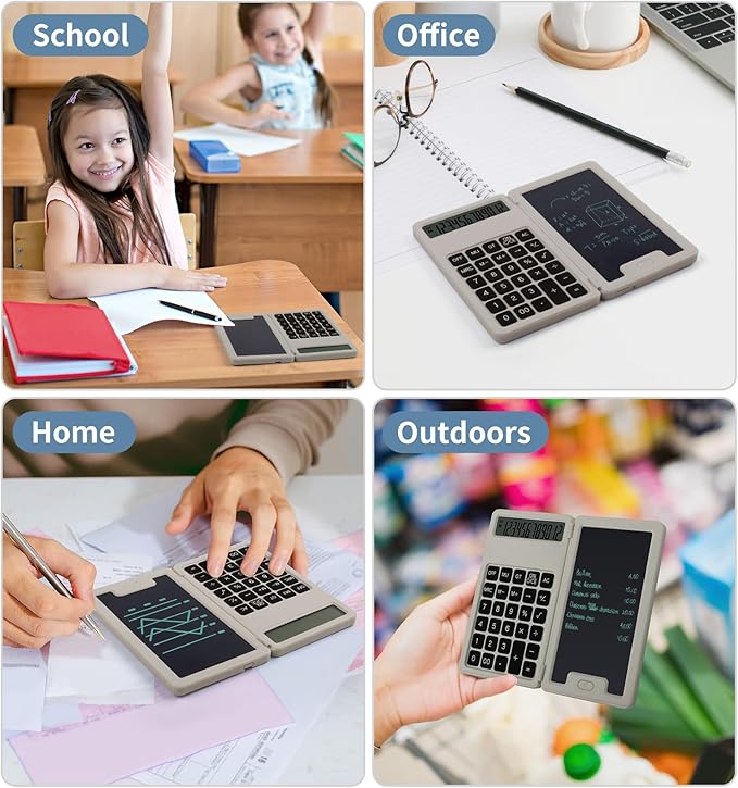 Desk Portable Basic Calculator, Small Mini Calculators with Writing Notepad and Stylus, More Lightweight and Portable, 12Digit Large Display Multi-Function for Office, School, Home & Financial (Khaki)