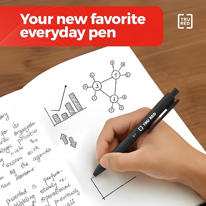 TRU RED Retractable Gel Pens, Medium Point 0.7mm, Black Ink, 12 Pack – Quick‑Dry Pens for No‑Smear Notes & Office Writing