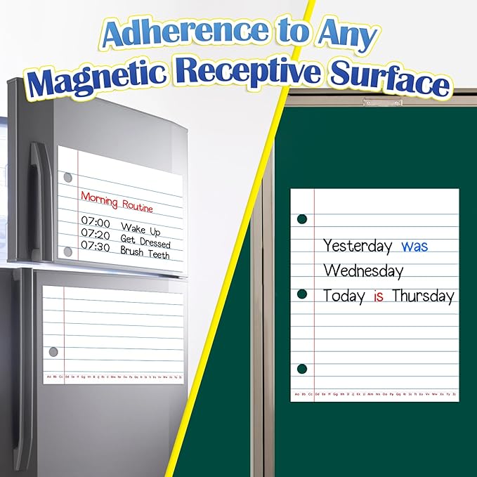 Aizweb Giant Magnetic Lined Notebook Paper,2 Dry Erase Sheets,Total Area 17" x 21.5",Handwriting Practice for Classroom Whiteboard,Chart Paper Teacher Must Have Homeschool Teaching Supplies