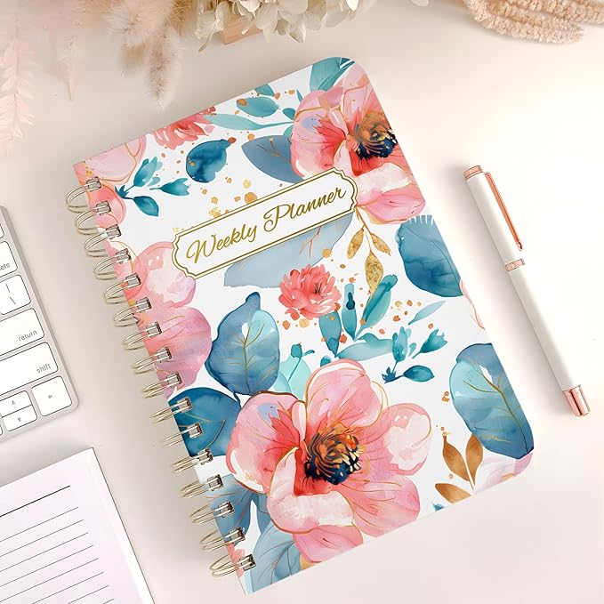 Weekly Planner Undated - 52 Weeks To Do List Notebook A5 for Work: Weekly Task, Habit Tracker Journal, Goal Setting, Agenda Sprial Bound Organizer Book for Women Cute Stylish Design, Peony