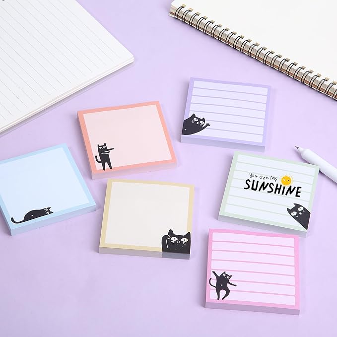Mr. Pen- Black Cat Sticky Notes Set, 3" x 3", 6 Pads, 480 Sheets, Black Cat Sticky Notes, Memo Pads, Self-Stick Note Pad for Office, School, Home, Study & Organization