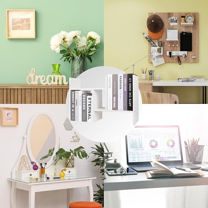 ShellKingdom Desk Shelf Organizer, H-Shaped Desktop Shelves, Adjustable Desktop Corner Shelf, Bookshelf Storage Rack and Cubicle Decor for Desk, Tabletop, School, Office, Dorm Desk Organizer - White