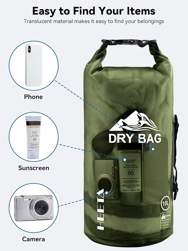 HEETA Dry Bag Waterproof Backpack with Phone Case 5L/10L/20L/30L/40L | Roll Top Lightweight Dry Storage Bag for Women Men, Travel Boating Kayaking Paddle Board Camping Beach Essentials Accessories