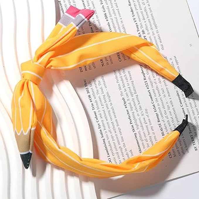 Back to School Headband Yellow Pencil Hair Bands Stripe Pencil Headpiece Cute School Hair Accessories for Women Girls First Day of School Party Supplies