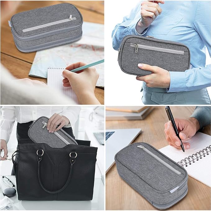 Chelory Large Capacity Pencil Case Big Pencil Bag Pouch High Storage 3 Compartments Pen Marker Holder Cases Office Stationery Organizer Supplies Makeup Bag Men Women, Gray
