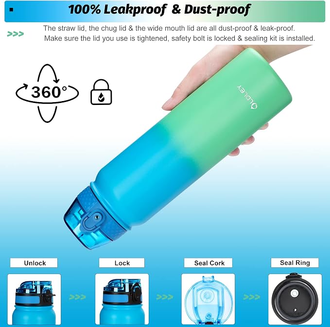 Oldley Insulated Water Bottle 32oz Water Bottles with Straw, Stainless Steel Water Bottle with 3 Lids, Double Wall Vacuum Bottles for Adult,Sports Bottles for School Travel,Tropical Rainforest