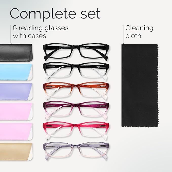Gaoye Reading Glasses for Women, 6 pack Fashion Readers for Women Men Spring Hinge Eye Glasses, Blue Light Reading Glasses