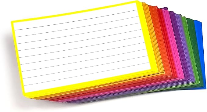 PPAPPAPPIYO 100 Pack 3x5 Ruled Index Cards, Extra Thick 260gsm White Cardstock, Colorful Borders with Ruled Front and Blank Back, Heavyweight Flash Cards for Study, Recipes, and Organization