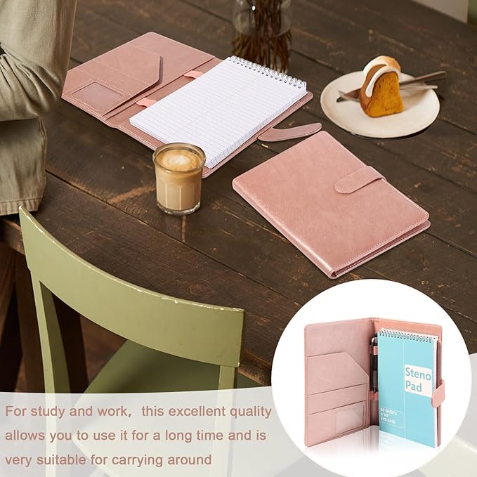 Steno Pad Holder PU Leather Cover 6x9 Steno Pad Cover Business Padfolio Organizer Compatible With 6x9 Steno Notebook Portfolio Pocket Organizer With Pen Loop for Business Office(Rose Gold)