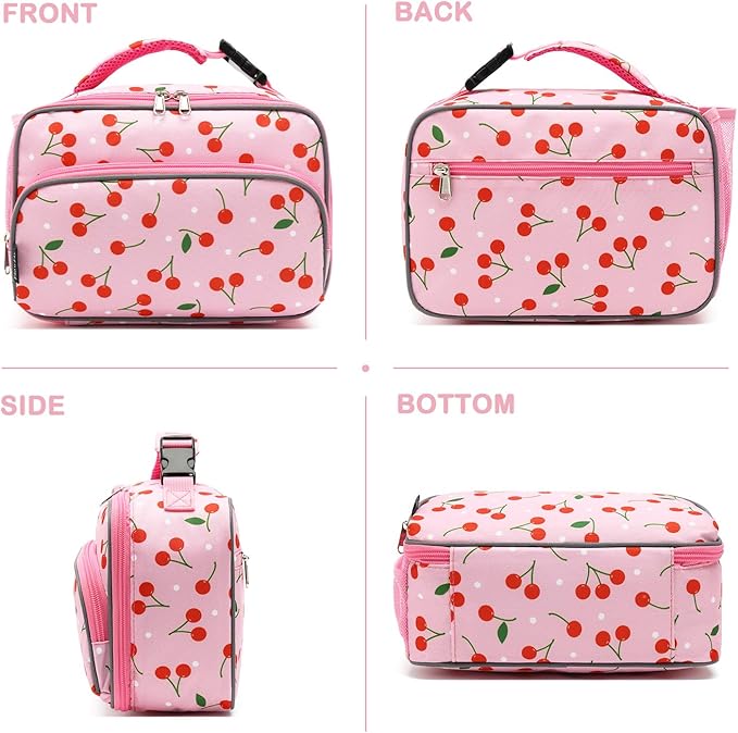 FlowFly Kids Lunch box Insulated Soft Bag Mini Cooler Back to School Thermal Meal Tote Kit for Girls, Boys,Cherry