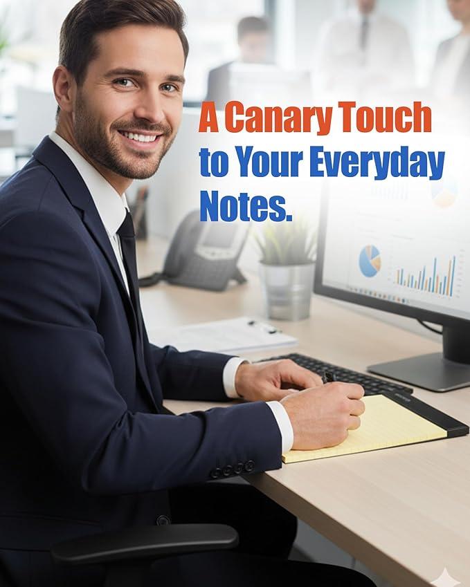 Mintra Office Canary Legal Pads - With Micro-perforated sheets, Smooth-lined paper, Ideal for Office Tasks, Assignments or Notes, Meetings, and Journaling, 6 pack Narrow Ruled, Basic Pad, 8.5"x11"