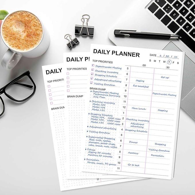 Tiankool To Do List Notepad 3Pack/Set,Daily To Do List with Priorities, Brain Dump, Hourly Scheduler and Notes,Daily Planner Notepad for Work, Study, 60 Tear Off Sheets Planning Pad, 7x10 Inch