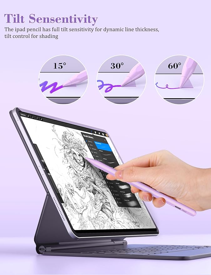 iPad Pencil 6th-11th Generation,10 Mins Fast Charge Stylus Pen,Palm Rejection&Tilt Sensitivity,Compatible with Apple Pencil 1st/2nd iPad Pro 11"/12.9"/M4, Air 3/4/5/M2/M3, Mini 5/6 Purple