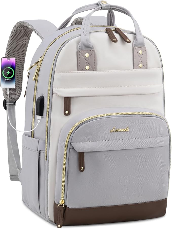 LOVEVOOK Backpack for Women,Laptop Backpack Women,Fits 15.6 Inch Laptop Bag,Fashion Travel Work Anti-theft Bag,Waterproof Business Computer College Teacher Backpack Purse Daypack, Light Grey-Beige