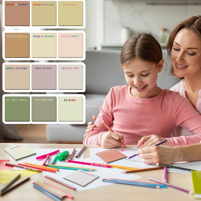 Yinder 24 Pcs Inspirational Sticky Notes Cute Motivational Sticky Notes Pad End of Year Employee Appreciation Gifts Bulk for Teacher Nurse Coworkers Office Supplies 3 x 3'' (Motivation,Boho)