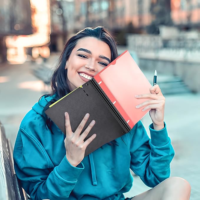 INFUN All-in-one Telescoping Binder Notebook,3 Ring Notebook Binder with 1 Plastic Movable Pocket Folder,5 Plastic Subject dividers and Graph Paper and College Ruled Paper - Red