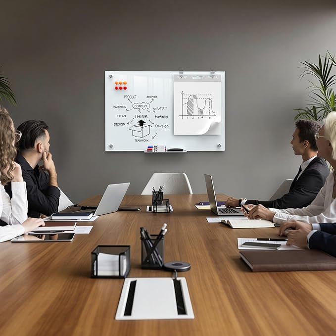MaxGear Glass Whiteboard 36 x 24 Inch, Tempered Glass Dry Erase Board, Frameless Wall Mounted Magnetic Whiteboard for Home Office, Study, Small Office, Personal Use