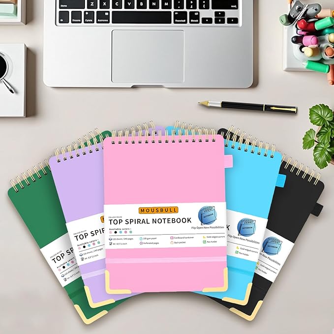 Top Spiral Notebook, A4 Hardcover Top Bound Steno Pads, 240 Pages 100gsm College Ruled Left Handed Notebook Journal for Work, School, Meeting Writing - Pink, 8.5" x 11"