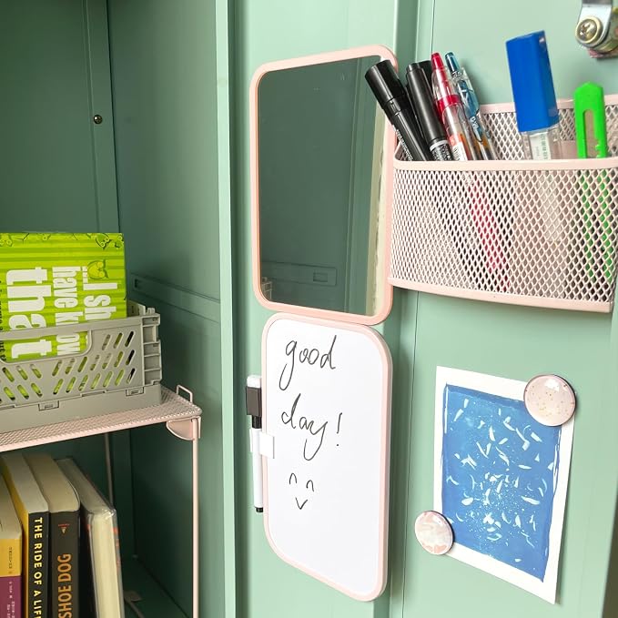 Svartur Magnetic Locker Accessories for Girls with Magnetic whiteboard, Locker Mirror and Magnetic Pen Holder, Pink Locker Decoration for School Locker, Back to School Essentials