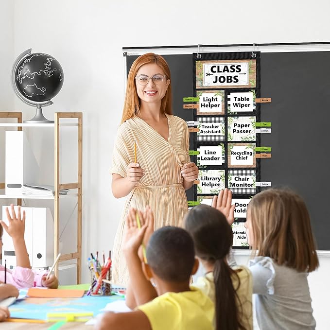 Pasimy Plant Class Jobs Pocket Chart Class Helpers Pocket Chart Classroom Jobs Cards with Clips and Hooks Teacher's Helper Bulletin Board Set for Back to School Classroom Teacher Supplies
